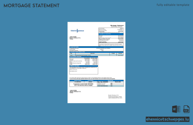 Türkische Bankasi-Hypothekenabrechnung in Word- und PDF-Formaten – Beispielvorschau